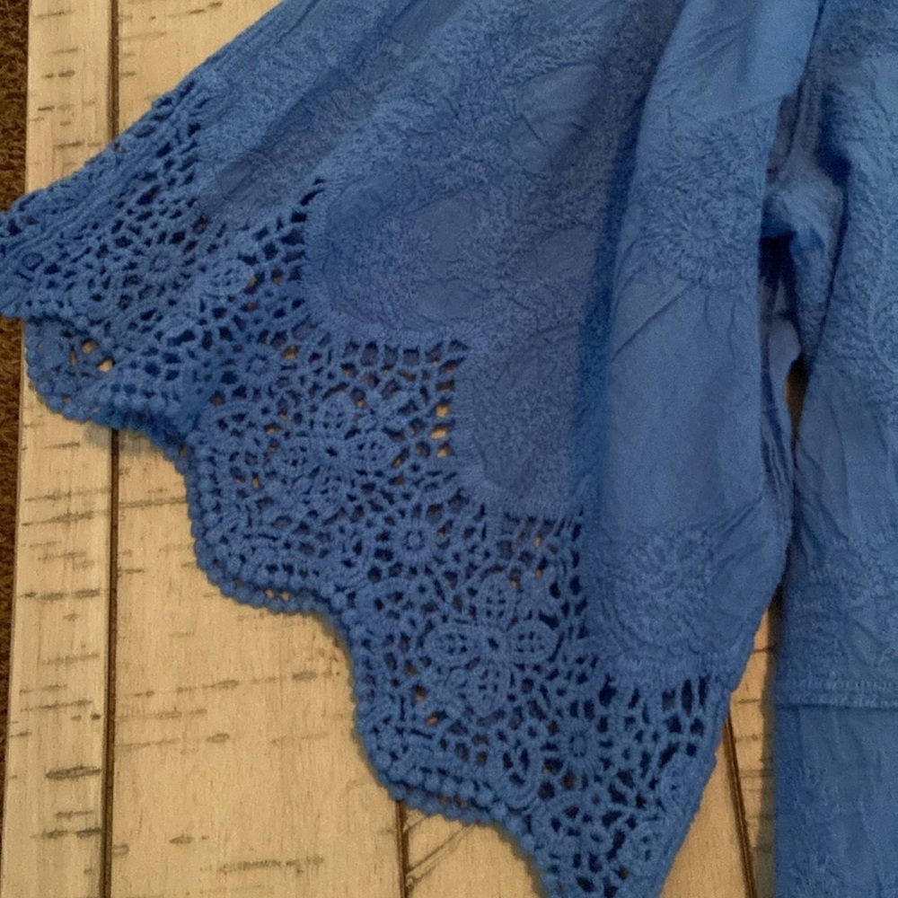 Democracy Woven Cotten Crochet Trim Peplum Top Cerulean Blue S - Picture 11 of 16